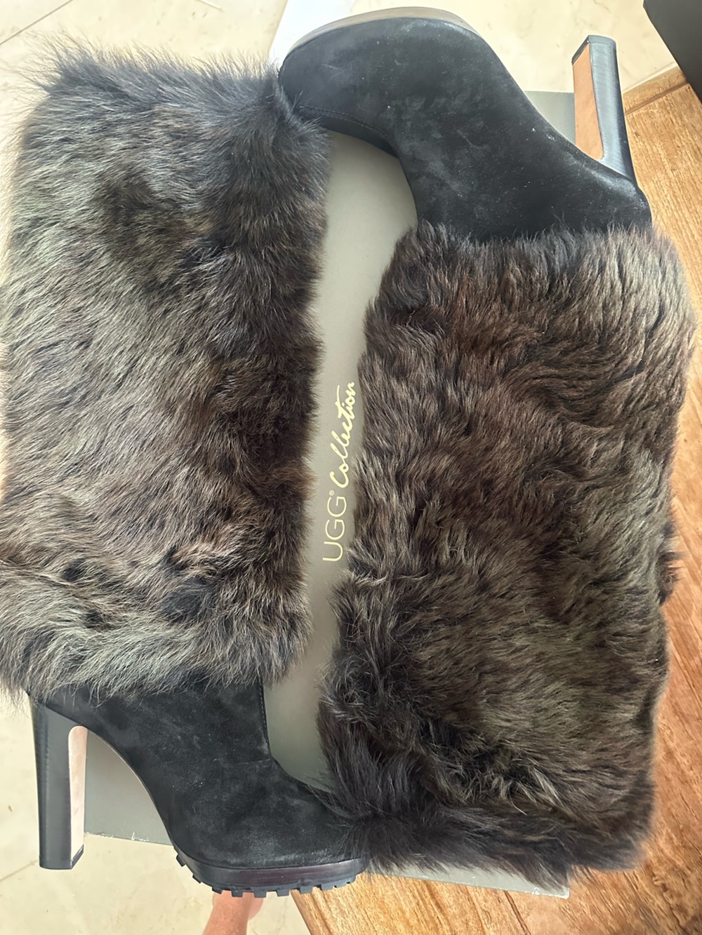 UGG Collection genuine shearling fur heeled boots made in Italy NIB 8.5
